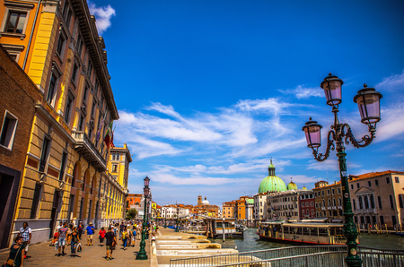 VENICE, ITALY - AUGUST 17, 2016: Famous architectural monuments and colorful facades of old medieval buildings close-up on August 17, 2016 in Venice, Italy.のeditorial素材