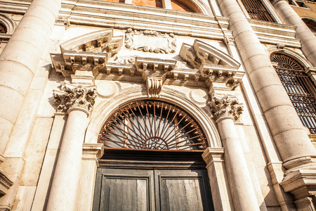 VENICE, ITALY - AUGUST 20, 2016: Famous architectural monuments and facades of old medieval buildings Cannaregio island close-up on August 20, 2016 in Venice, Italy.のeditorial素材