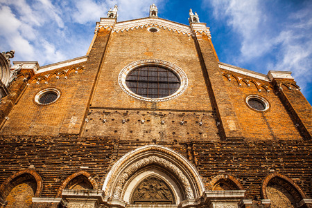 VENICE, ITALY - AUGUST 20, 2016: Famous architectural monuments and facades of old medieval buildings Cannaregio island close-up on August 20, 2016 in Venice, Italy.のeditorial素材