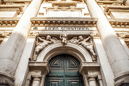 VENICE, ITALY - AUGUST 20, 2016: Famous architectural monuments and facades of old medieval buildings Cannaregio island close-up on August 20, 2016 in Venice, Italy.の写真素材