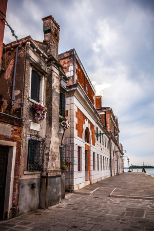 VENICE, ITALY - AUGUST 17, 2016: Famous architectural monuments and colorful facades of old medieval buildings close-up on August 17, 2016 in Venice, Italy.のeditorial素材