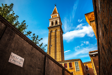 VENICE, ITALY - AUGUST 20, 2016: Famous architectural monuments and facades of old medieval buildings Cannaregio island close-up on August 20, 2016 in Venice, Italy.のeditorial素材