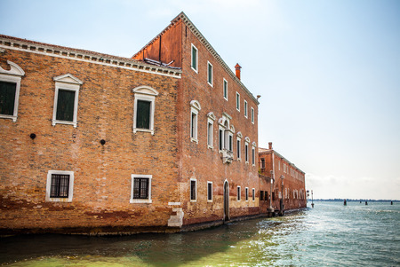 VENICE, ITALY - AUGUST 20, 2016: Famous architectural monuments and facades of old medieval buildings Cannaregio island close-up on August 20, 2016 in Venice, Italy.のeditorial素材