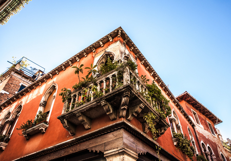 VENICE, ITALY - AUGUST 17, 2016: Famous architectural monuments and colorful facades of old medieval buildings close-up on August 17, 2016 in Venice, Italy.のeditorial素材