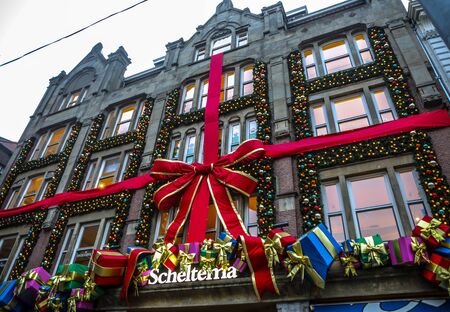 AMSTERDAM, NETHERLANDS - JANUARY 09, 2017: Famous vintage buildings of Amsterdam city. General landscape view at tradition Dutch architecture. January 09, 2017 - Amsterdam - Netherlands.のeditorial素材
