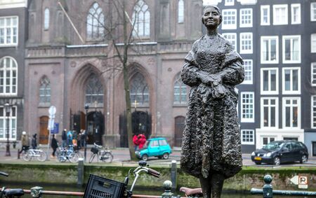 AMSTERDAM, NETHERLANDS - JANUARY 04, 2017: Famous sculptures of Amsterdam city centre close-up at cloudy day. General landscape view of city monuments & art objects. Amsterdam - Netherlands.のeditorial素材