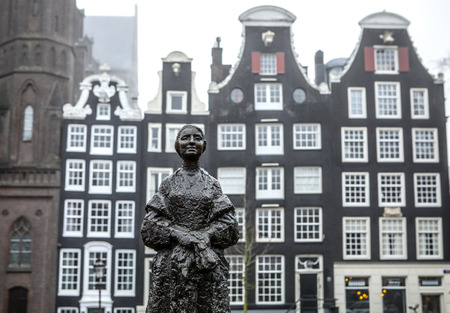 AMSTERDAM, NETHERLANDS - JANUARY 04, 2017: Famous sculptures of Amsterdam city centre close-up at cloudy day. General landscape view of city monuments & art objects. Amsterdam - Netherlands.のeditorial素材