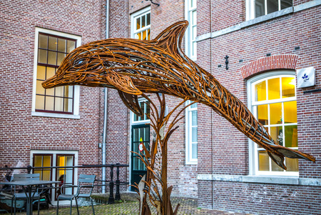 AMSTERDAM, NETHERLANDS - JANUARY 08, 2017: Famous sculptures of Amsterdam city centre. General landscape view of city monuments & art objects. January 08, 2017 in Amsterdam - Netherlands.のeditorial素材