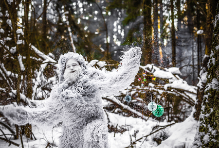 Yeti fairy tale character in winter forest. Outdoor fantasy photo.の写真素材