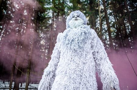 Yeti fairy tale character in winter forest. Outdoor fantasy photo.の写真素材