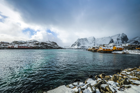 Traditional fishing settlements of Lofoten islands. Beautiful Norway landscape and old architecture.