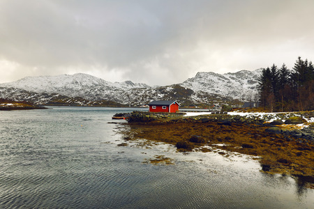 Traditional fishing settlements of Lofoten islands. Beautiful Norway landscape and old architecture.のeditorial素材