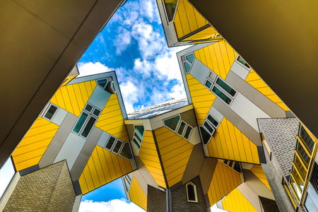 ROTTERDAM, NETHERLANDS - MAY 17, 2017: Modern buildings city architecture close-up design elements at day time. May 17, 2017 in Rotterdam - Netherlands.のeditorial素材