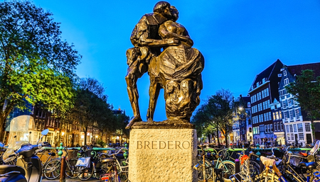 AMSTERDAM, NETHERLANDS - MAY 28, 2017: General view of famous places in Amsterdam city at twilight time. May 28, 2017 in Amsterdam - Netherlands.の写真素材