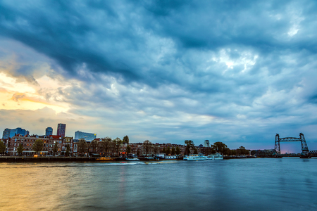 General view of Rotterdam city landscape at twilight time.の写真素材