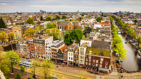 Amsterdam city from the top. General view from hight point at day time.の写真素材