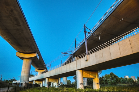 View on railway tracks during sunset.のeditorial素材
