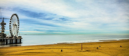 Scheveningen pier in The Hague general view of the coastline at twilight time.のeditorial素材