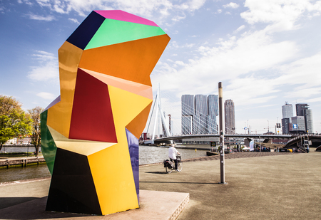 ROTTERDAM, NETHERLANDS - MAY 17, 2017: Modern buildings city architecture close-up design elements at day time. May 17, 2017 in Rotterdam - Netherlands.のeditorial素材