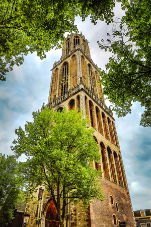 Ancient European church close-up. Utrecht - Holland.のeditorial素材