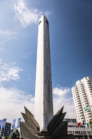 ROTTERDAM, NETHERLANDS - MAY 17, 2017: Modern buildings city architecture close-up design elements at day time. May 17, 2017 in Rotterdam - Netherlands.のeditorial素材