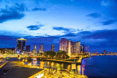 General view of Rotterdam city landscape at twilight time.のeditorial素材