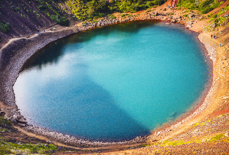 Volcanic lakes of Iceland. Scenic landscape at sunset.の写真素材