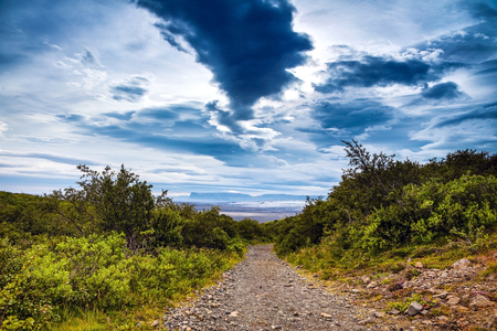 Mountain Iceland road and picturesque natural landscape.の写真素材