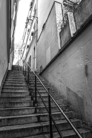 Traditional architecture of residential buildings. Black-white photo. Paris - France.の写真素材