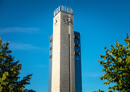 RIGA, LATVIA - AUGUST 27, 2017: Modern building architecture of Riga city. Riga, Latvia - August 27.のeditorial素材