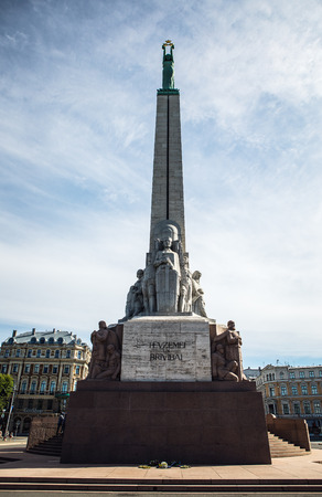 RIGA, LATVIA - AUGUST 27, 2017: Famous old sculpture of Riga city. Riga, Latvia - August 27.のeditorial素材