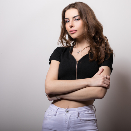 Young beautifull woman studio portrait.の写真素材