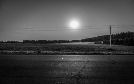 Night landscape at full moon. Black-white photo.の写真素材