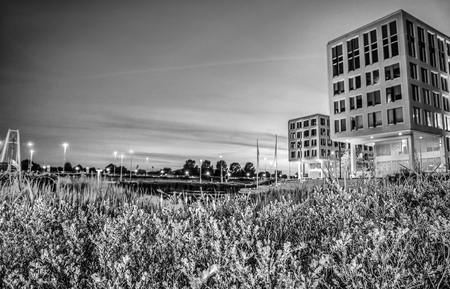 AMSTERDAM, NETHERLANDS - MAY 28, 2017: General view of famous places in Amsterdam city at twilight time. May 28, 2017 in Amsterdam - Netherlands.のeditorial素材