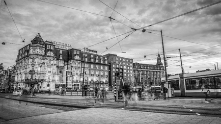 AMSTERDAM, NETHERLANDS - MAY 25, 2017: General view of Central station of Amsterdam city at twilight time. May 25, 2017 in Amsterdam - Netherlands.のeditorial素材