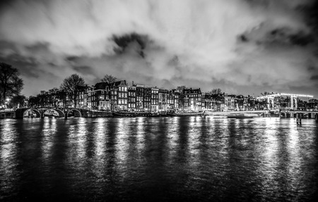 General view of beautiful night Amsterdam city canals.の写真素材