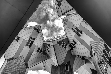 ROTTERDAM, NETHERLANDS - MAY 17, 2017: Modern buildings city architecture. Black-white photo. May 17, 2017 in Rotterdam - Netherlands.のeditorial素材