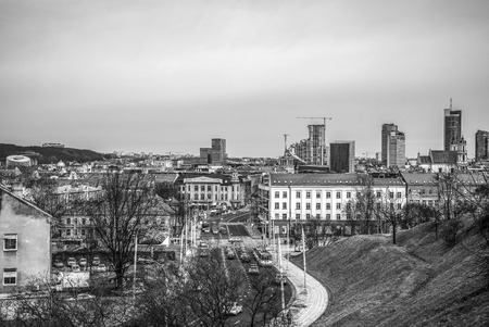 Lithuanian architecture of Vilnius city. Black-white photo.の写真素材