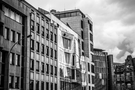 LUXEMBOURG, LUXEMBOURG - OCTOBER 30, 2015: Architecture of buildings in Luxembourg city black-white close-up photo. Luxembourg - October 30, 2015.のeditorial素材