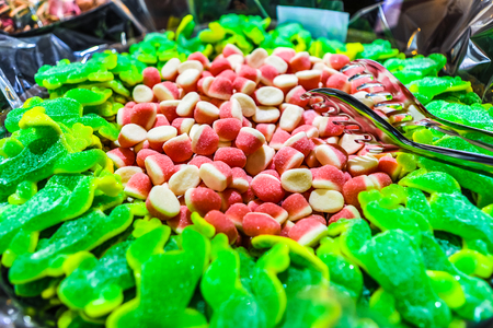 Multicolored candy close-up as background.の写真素材