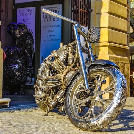 PRAGUE, CZECH REPUBLIC - OCTOBER 21, 2018: Gallery of Steel Figures in Prague. Sculptures made of recycled metal items.のeditorial素材