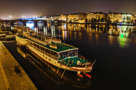 Night autumn Prague. Popular cityscapes after dark.のeditorial素材