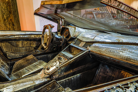 PRAGUE, CZECH REPUBLIC - OCTOBER 21, 2018: Gallery of Steel Figures in Prague. Sculptures made of recycled metal items.のeditorial素材