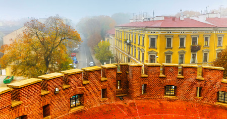General view of Wawel Castle in misty morning. Residency located in central KrakÃ³w, Poland. For centuries residence of kings and the symbol of Polish statehood.のeditorial素材