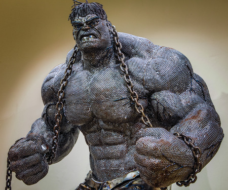 PRAGUE, CZECH REPUBLIC - OCTOBER 21, 2018: Gallery of Steel Figures in Prague. Sculptures made of recycled metal items.のeditorial素材