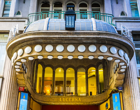 PRAGUE, CZECH REPUBLIC - OCTOBER 21, 2018: Traditional Czech architecture of antique Prague buildings at autumn.のeditorial素材
