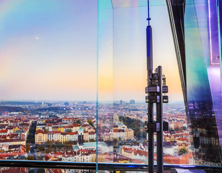 PRAGUE, CZECH REPUBLIC - OCTOBER 21, 2018:  Tower Park Prague - WFT viewing platform indoor.のeditorial素材
