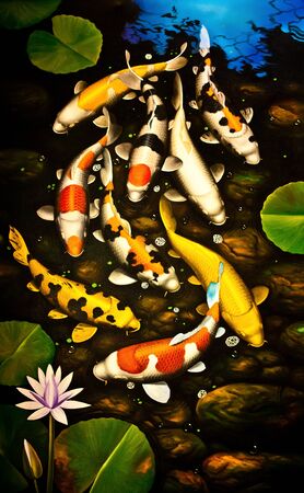 INDONESIA, BALI - JANUARY 20, 2011: Traditional Picture Painting by Indonesian Masters Close-up.のeditorial素材