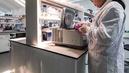 BEIJING, CHINA - JUNE 03, 2019: Modern drug manufacturing laboratory equipment.