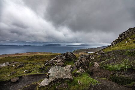 Beautiful mountains landscape of Scotland nature with beautiful evening cloudy sky